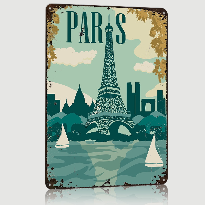 Retro Gaming Paris - Plaque Métallique Vintage Personnalisée Paris, Décoration
