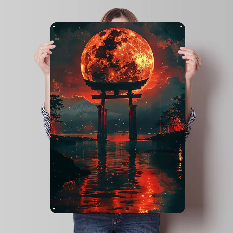 Retro Gaming At Home - Affiche métallique imprimée Blood Moon Torii,