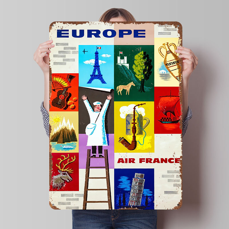 Retro Gaming France - Affiche Métallique Europe Air France, Décoration