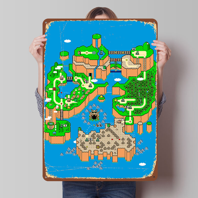 Retro Gaming Island - Affiche métallique personnalisée Dinosaur Land, art