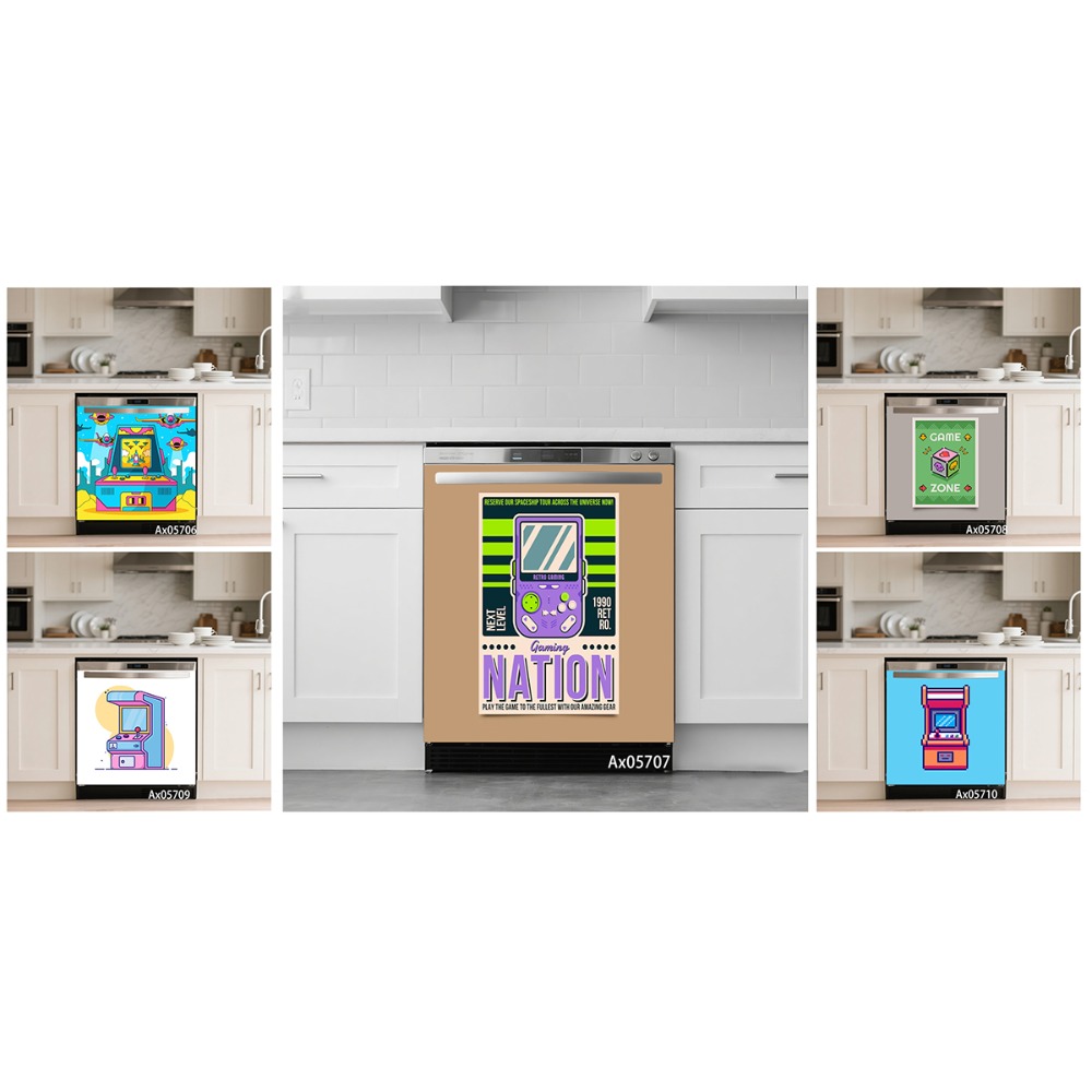 Retro Gaming Cabinet - Autocollant de porte de lave-vaisselle style