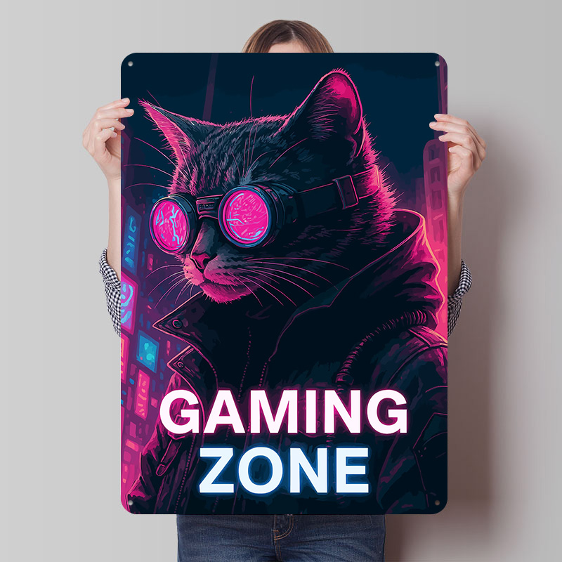 Plaque en étain Cyberpunk Cat  - Retro Gaming Zone avis et prix