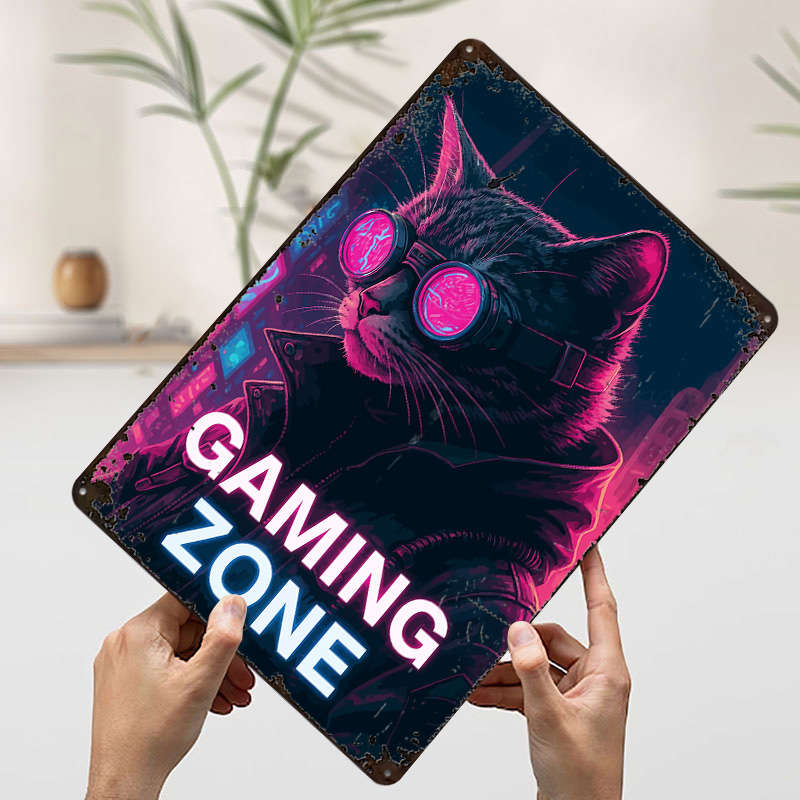 Plaque en étain Cyberpunk Cat  - Retro Gaming Zone avis et prix